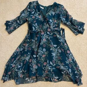 Fluted Sleeve Faux-Wrap Detail Mini Dress